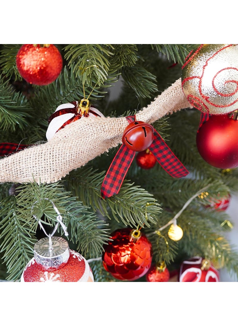 Winlyn Winlyn Rustic Sleigh Bell Garland  6 Yards Burlap with Buffalo Plaid Ribbon  Metal Jingle Bells  Farmhouse Christmas Tree  Banister Mantel Decoration  - Image 5