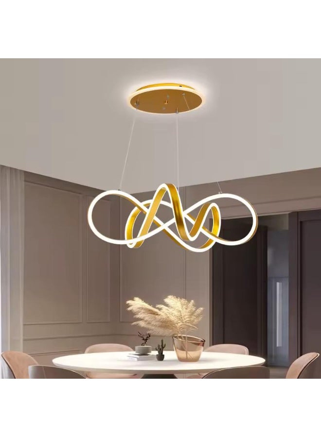 المفتاحة ثريا سقف بتصميم حلقة لا نهائية مع ارتفاع قابل للتعديل، إضاءة بيضاء دافئة وباردة قابلة للتعتيم، لمسة نهائية ذهبية. - Image 1