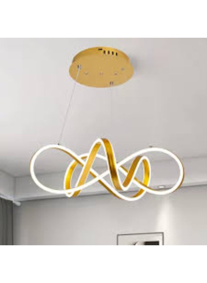 المفتاحة ثريا سقف بتصميم حلقة لا نهائية مع ارتفاع قابل للتعديل، إضاءة بيضاء دافئة وباردة قابلة للتعتيم، لمسة نهائية ذهبية. - Image 2