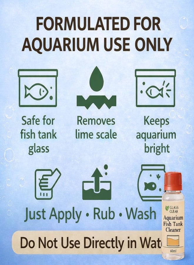 VAYINATO Aquarium Fish Tank Glass Cleaner Pack of 2 * 60ml | Hard Water White Lime Scale Remover | Crystal Clear Glass | Aquarium Use Only | Easy Apply-Rub-Wash Formula - Image 2