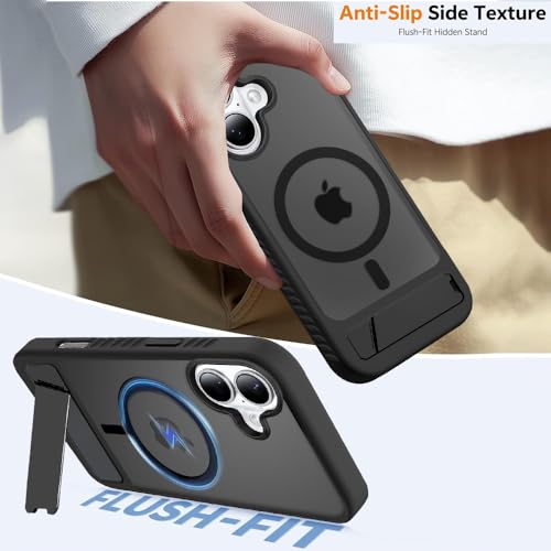 KARWAN®️Ultra Hybrid Matte Back Cover Case Compatible with Stand Magnetic for iPhone 16 Plus | Mag-Safe Wireless Charging | Camera Bump Protection -(Black) - Image 3