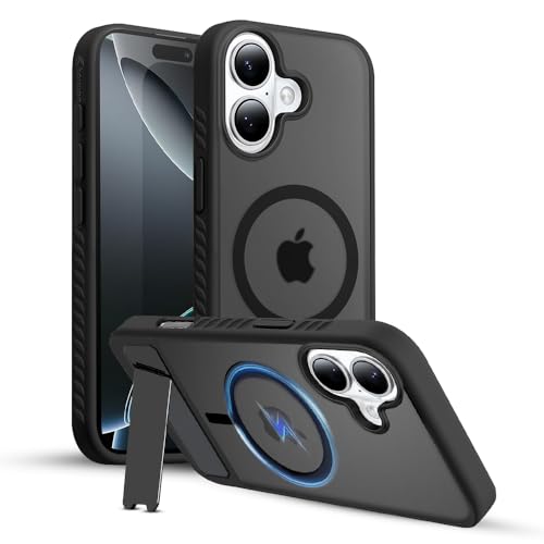 KARWAN®️Ultra Hybrid Matte Back Cover Case Compatible with Stand Magnetic for iPhone 16 Plus | Mag-Safe Wireless Charging | Camera Bump Protection -(Black) - Image 1