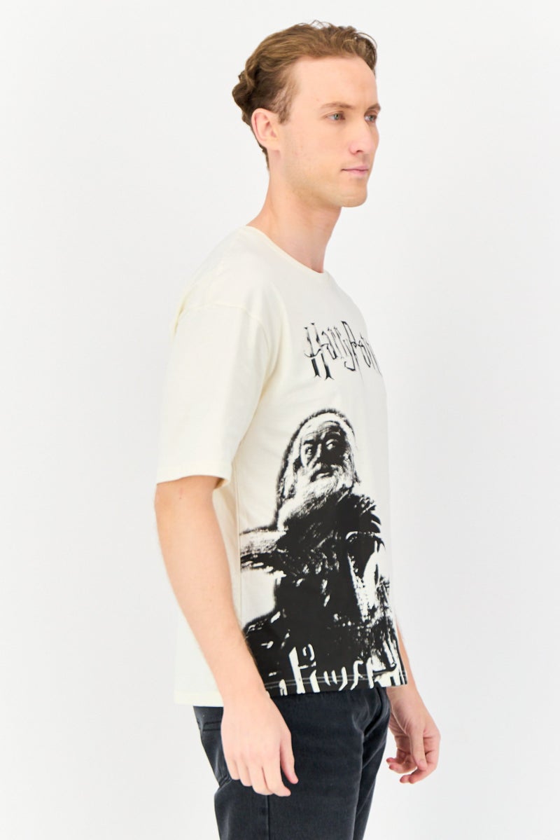 Harry Potter Men Oversized Crew Neck Short Sleeves Graphic Print T-Shirt, Beige - Image 2