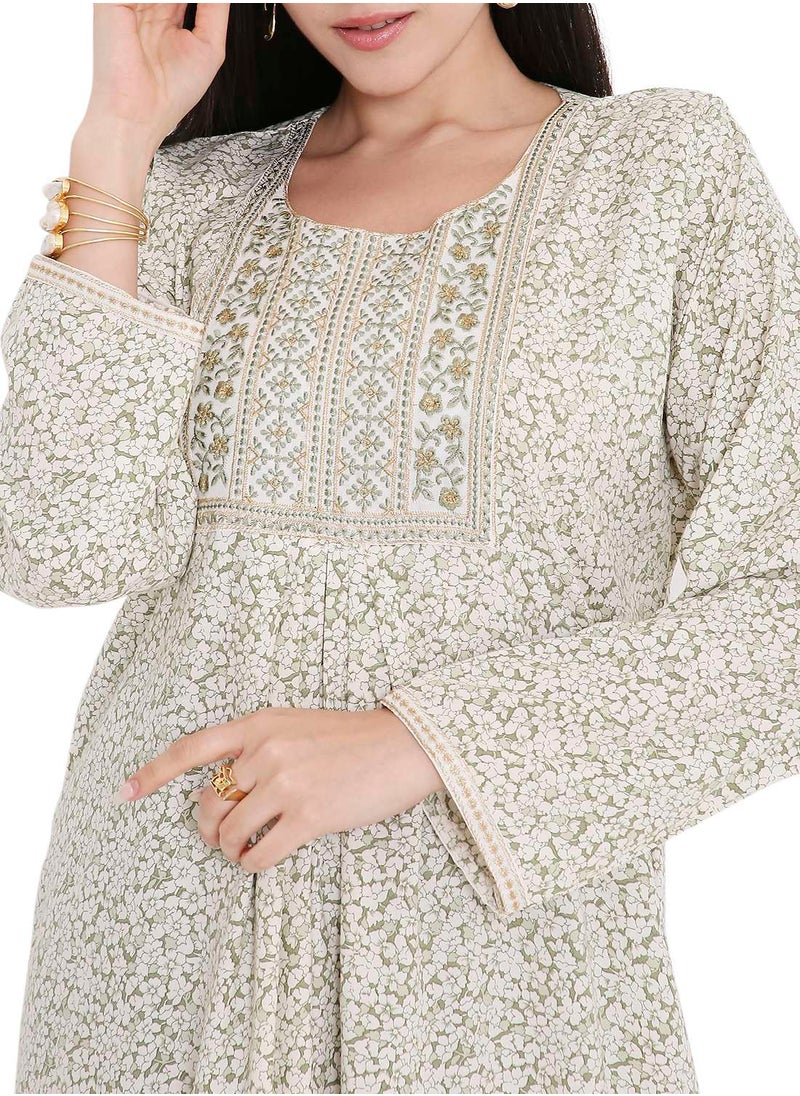 HANA & SARA ELEGANT FARASHA WITH UNIQUE THREAD EMBROIDERY AND STYLISH PRINTED MODEST ARABIC KAFTAN JALABIYA DRESS  - Image 3