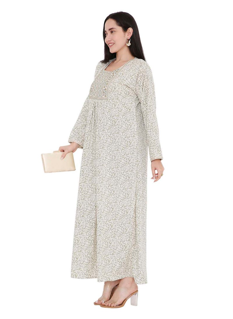 HANA & SARA ELEGANT FARASHA WITH UNIQUE THREAD EMBROIDERY AND STYLISH PRINTED MODEST ARABIC KAFTAN JALABIYA DRESS  - Image 4