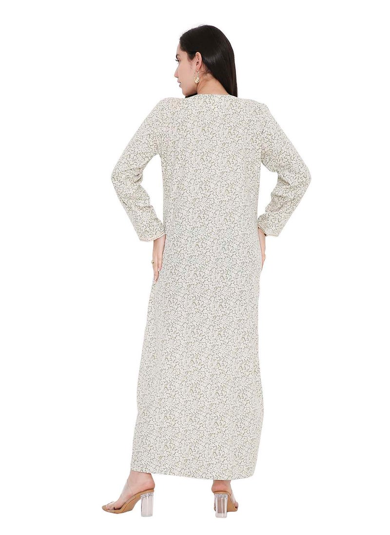 HANA & SARA ELEGANT FARASHA WITH UNIQUE THREAD EMBROIDERY AND STYLISH PRINTED MODEST ARABIC KAFTAN JALABIYA DRESS  - Image 2