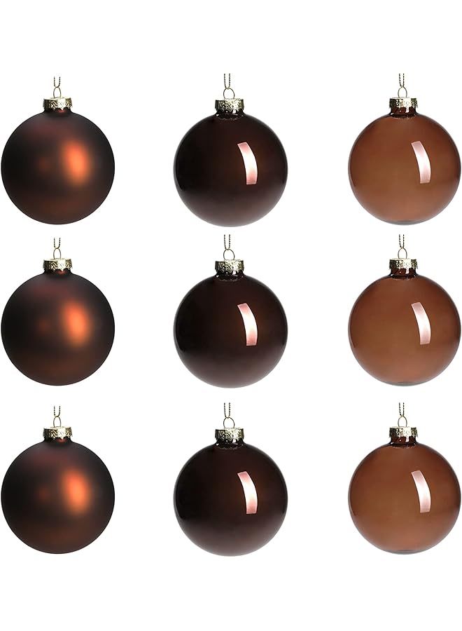 The Bros Brown Glass Christmas Ball Ornaments, 3.15” Hanging Christmas Baubles for Xmas Tree Decoration, Set of 9 Decor for Holiday, Halloween, Wedding Party Gift - Image 1