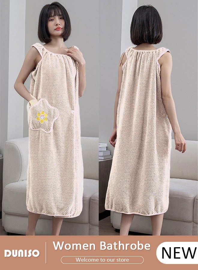 DUNISO Women Bath Robe With Pocket, Off-shoulder Wearable Bath Towel With Snap Button, Bathrobe Suitable For Sauna Beach Swimming Pool Gym Travel - Image 1