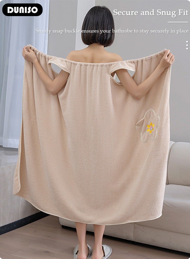 DUNISO Women Bath Robe With Pocket, Off-shoulder Wearable Bath Towel With Snap Button, Bathrobe Suitable For Sauna Beach Swimming Pool Gym Travel - Image 2