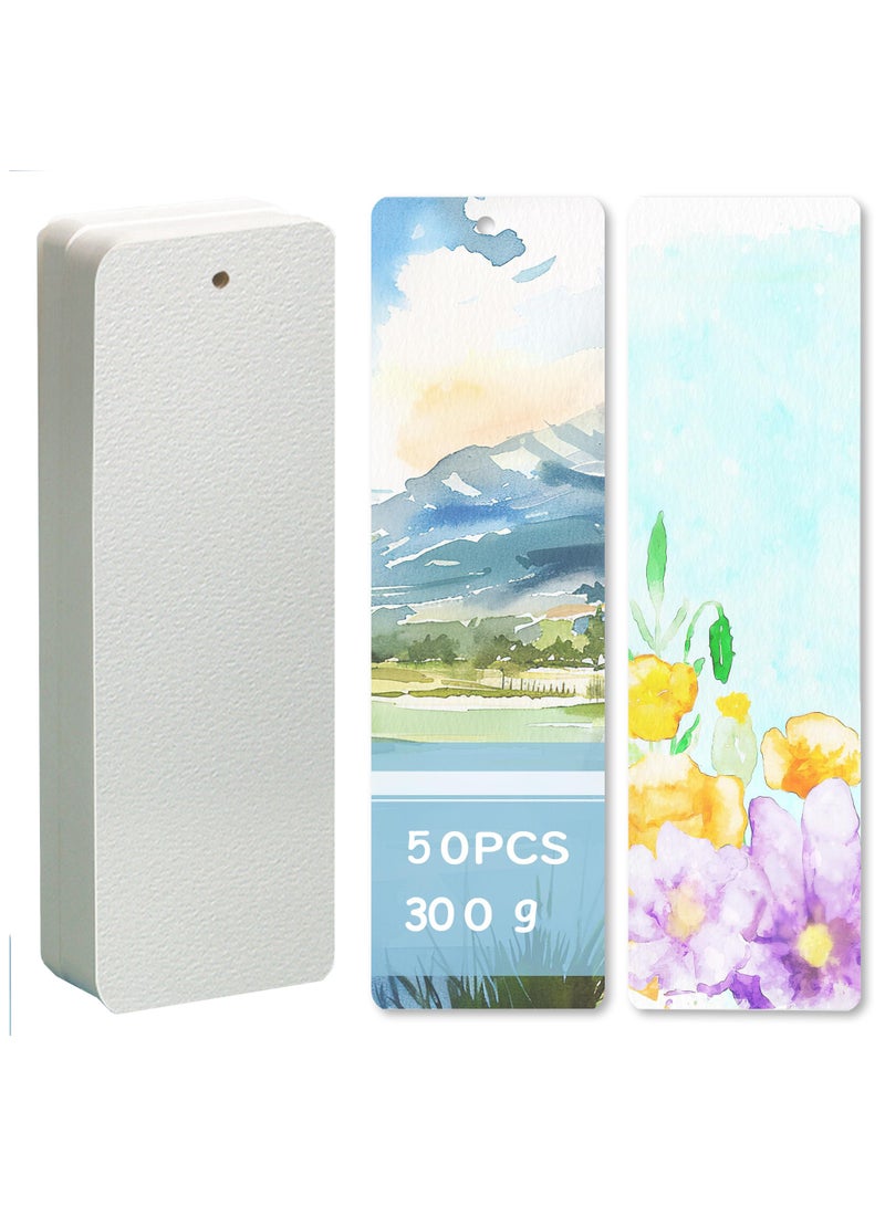 50 PCS Watercolor Paper Blank Bookmarks 5 x 15cm, White Watercolor Paper Cards Bulk for Kids Student Wet,Dry & Mixed Media  - Image 1