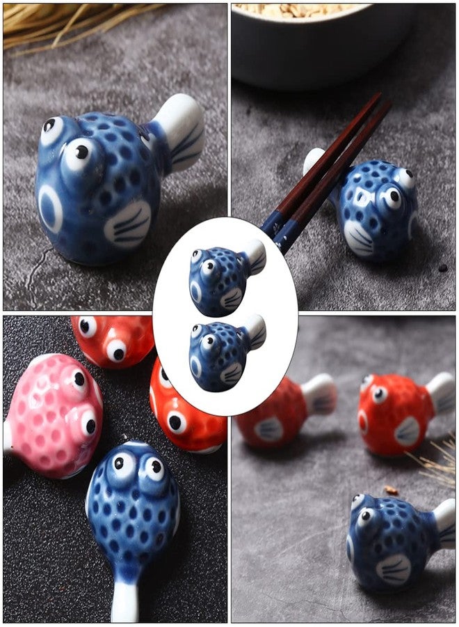 Hemoton Ceramic Chopstick Rest Set of 4 - Cute Puffer Fish Design Decorative Tabletop Holder for Chopsticks Forks Spoons Ideal for Home Parties and Celebrations - Image 5
