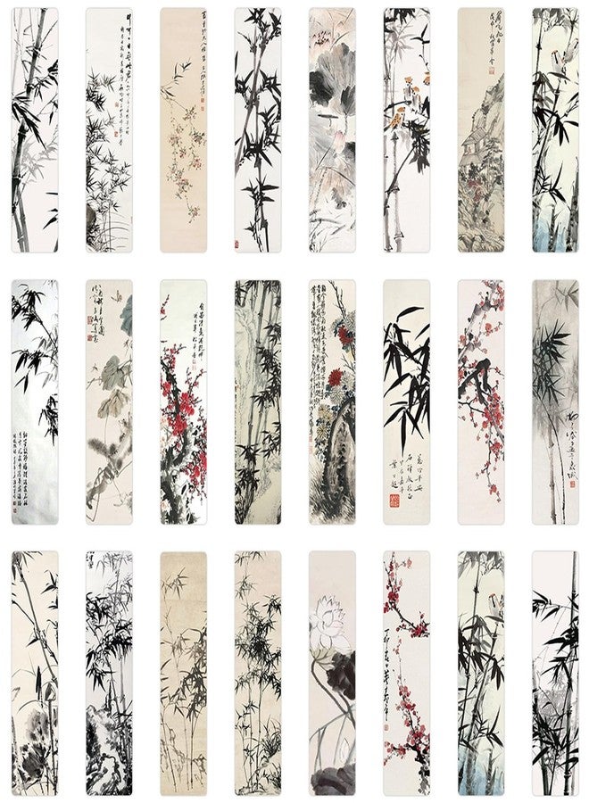 Suny Smiling 24PCS Unique Chinese Ink Painting Bookmarks, Traditional Oriental Art Reading Accessories, Cultural Gifts for Book Lovers Women Kids Students Teachers, Vintage Collectibles with Ancient Aesthetics - Image 1