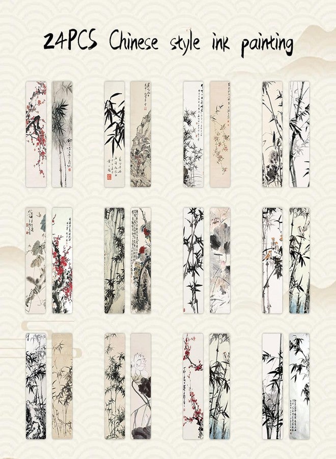 Suny Smiling 24PCS Unique Chinese Ink Painting Bookmarks, Traditional Oriental Art Reading Accessories, Cultural Gifts for Book Lovers Women Kids Students Teachers, Vintage Collectibles with Ancient Aesthetics - Image 2