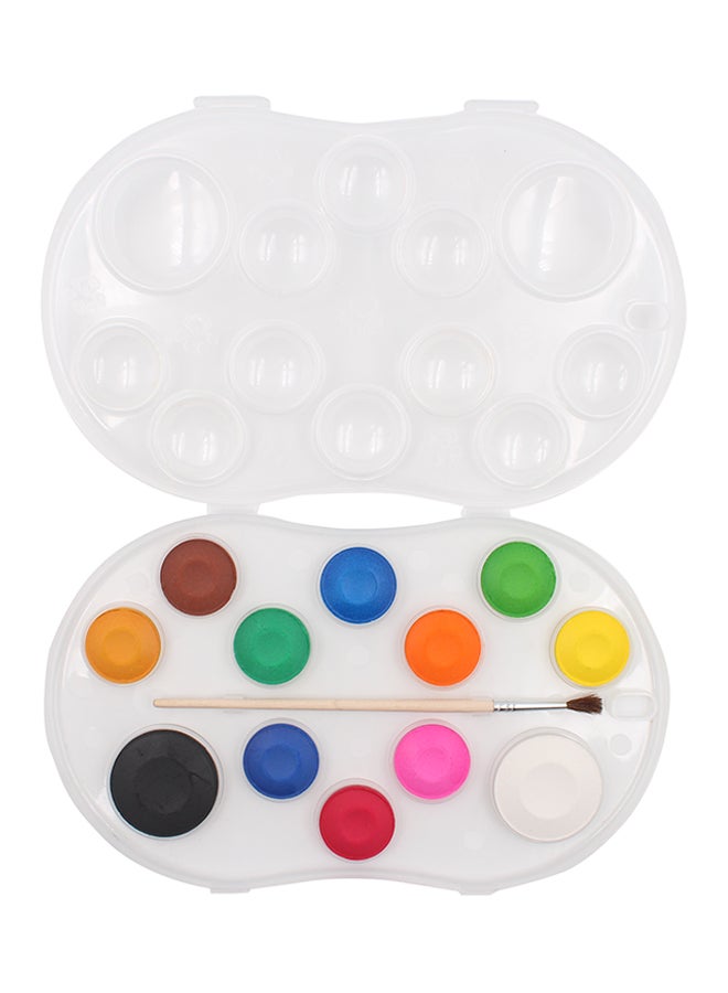 طقم علبة ألوان مائية من 12 لوناً مع فرشاة رسم متعدد الألوان