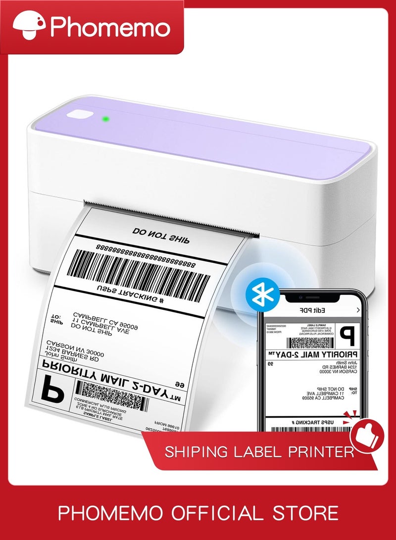 phomemo 241-BT Bluetooth Thermal Label Printer,  Wireless Shipping Label Printer for Small Business, Label Printer for Shipping Packages, Compatible with iPhone, Android .It contains 10 sheets of 4X6" white paper.(Purple) - Image 1