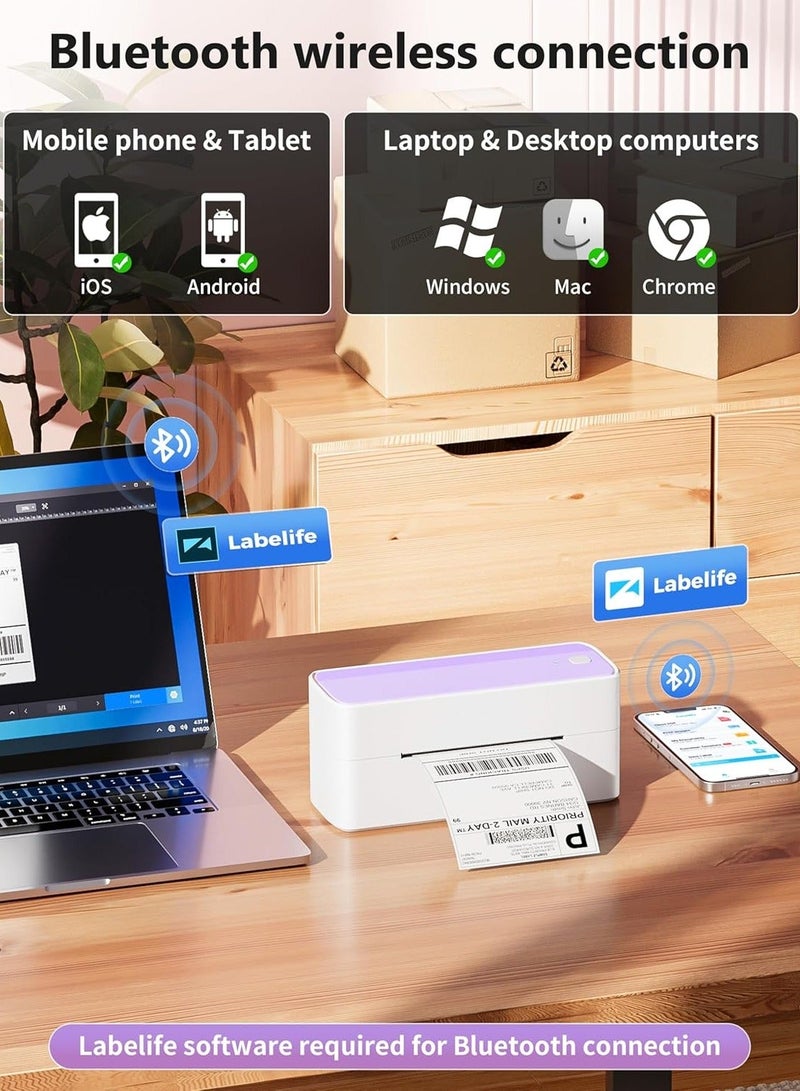 phomemo 241-BT Bluetooth Thermal Label Printer,  Wireless Shipping Label Printer for Small Business, Label Printer for Shipping Packages, Compatible with iPhone, Android .It contains 10 sheets of 4X6" white paper.(Purple) - Image 4