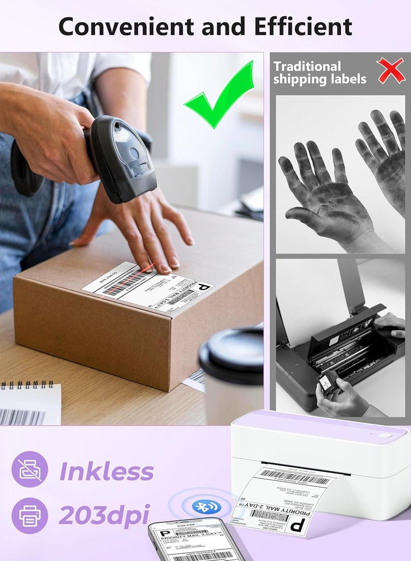 phomemo 241-BT Bluetooth Thermal Label Printer,  Wireless Shipping Label Printer for Small Business, Label Printer for Shipping Packages, Compatible with iPhone, Android .It contains 10 sheets of 4X6" white paper.(Purple) - Image 5