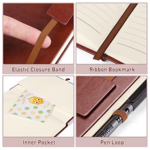 Kesote Kesoto A5 Classic Ruled Leather Hardcover Writing Notebook 5.7'' x 8.5'' Lined Journal Diary with Elastic Closure and Expandable Paper Pocket (200 Pages) - Image 4