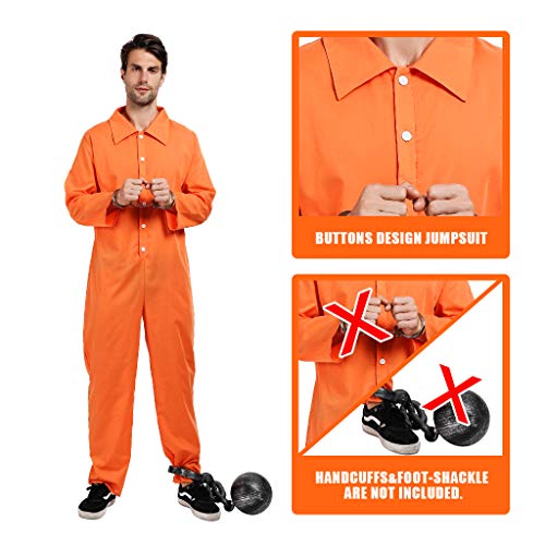 ReneeCho Orange Prisoner Jumpsuit Jailbird Costume Men Adult Halloween Inmate Onesie - Image 4