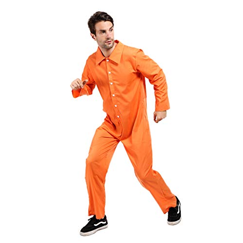 ReneeCho Orange Prisoner Jumpsuit Jailbird Costume Men Adult Halloween Inmate Onesie - Image 3