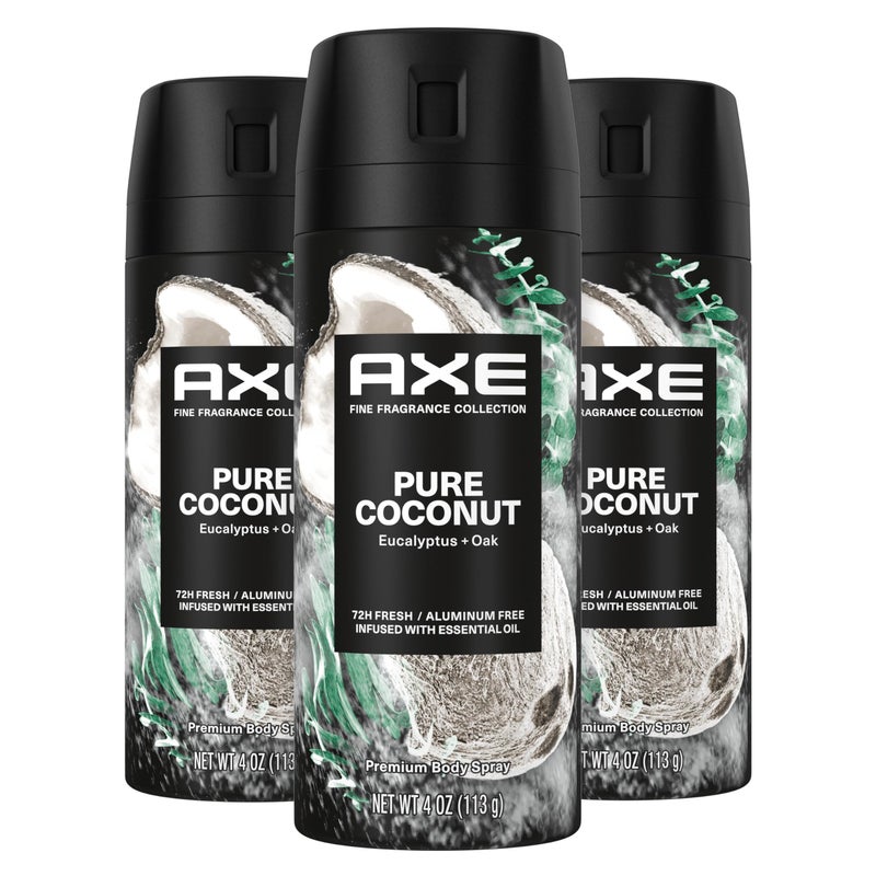 Axe مجموعة AXE للعطور الفاخرة رذاذ مزيل العرق للرجال جوز الهند النقي 3 قطع مع حماية من الروائح لمدة 72 ساعة وانتعاش معززة بزيوت جوز الهند والأوكاليبتوس والبلوط 4 أونصات - Image 1