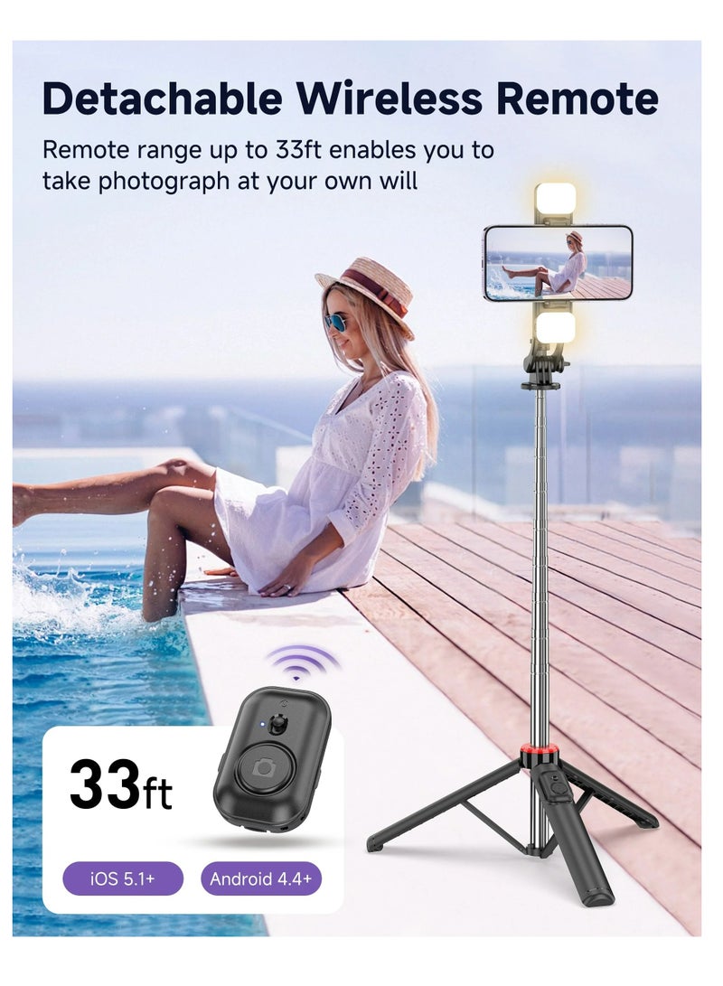 53.15“ Selfie Sticks Tripod,Separate design smartphone tripod Stand with Wireless Remote Control and Double fill light Portable Retractable Cell Phone Tripod for iPhone/Samsung/GoPro/Android Phone - Image 5