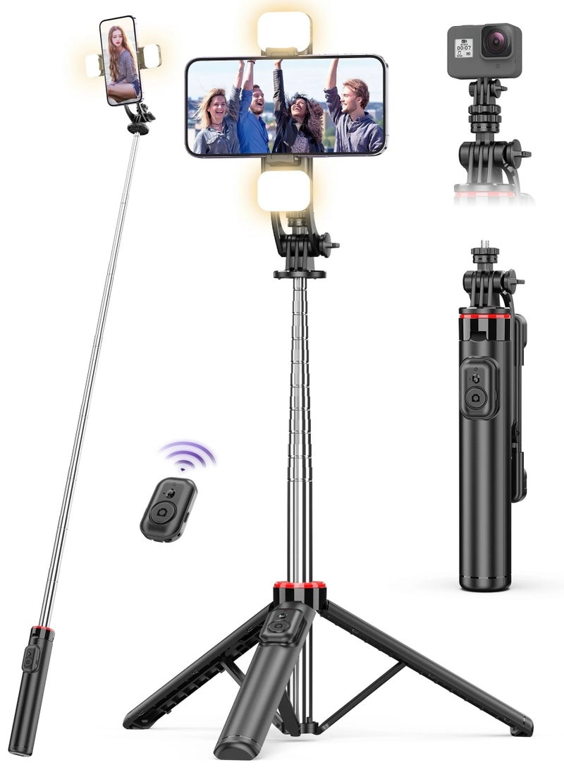 53.15“ Selfie Sticks Tripod,Separate design smartphone tripod Stand with Wireless Remote Control and Double fill light Portable Retractable Cell Phone Tripod for iPhone/Samsung/GoPro/Android Phone - Image 1