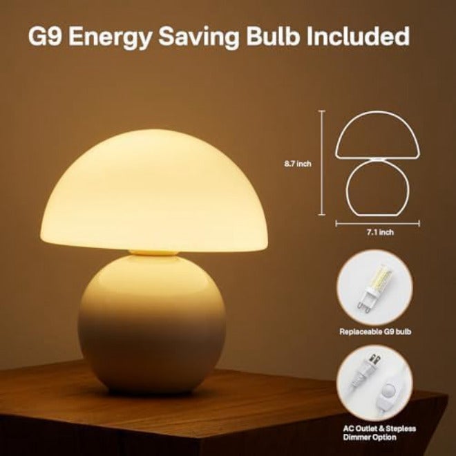 Dawnwake Ceramic Mushroom Table Lamp - Small Glass Bedside Lamp for Bedroom, Living Room, Children's Room, Unique and Aesthetic Night Light for Girls - Image 4