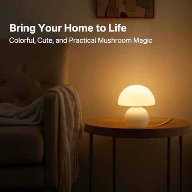 Dawnwake Ceramic Mushroom Table Lamp - Small Glass Bedside Lamp for Bedroom, Living Room, Children's Room, Unique and Aesthetic Night Light for Girls - Image 2