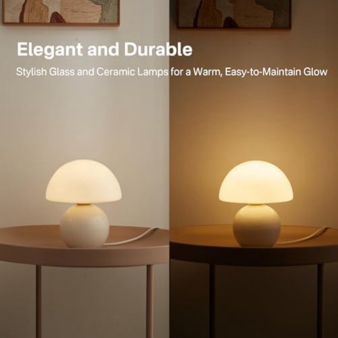 Dawnwake Ceramic Mushroom Table Lamp - Small Glass Bedside Lamp for Bedroom, Living Room, Children's Room, Unique and Aesthetic Night Light for Girls - Image 3