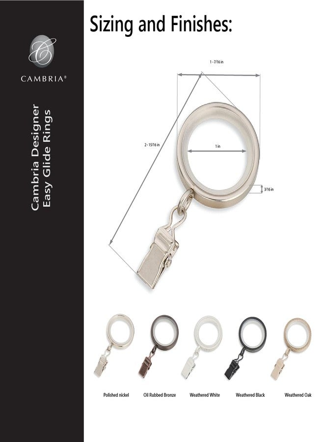 مود سلسلة مود كامبريا ديزاينر - حلقات ستائر صغيرة فاخرة سهلة الانزلاق، 18 حلقة - معدنية مع حشوات ومشابك من النايلون - قطر داخلي 1 بوصة - مناسبة لقضبان ستائر 5/8 بوصة أو أصغر - لون خشب البلوط المعتق - Image 2