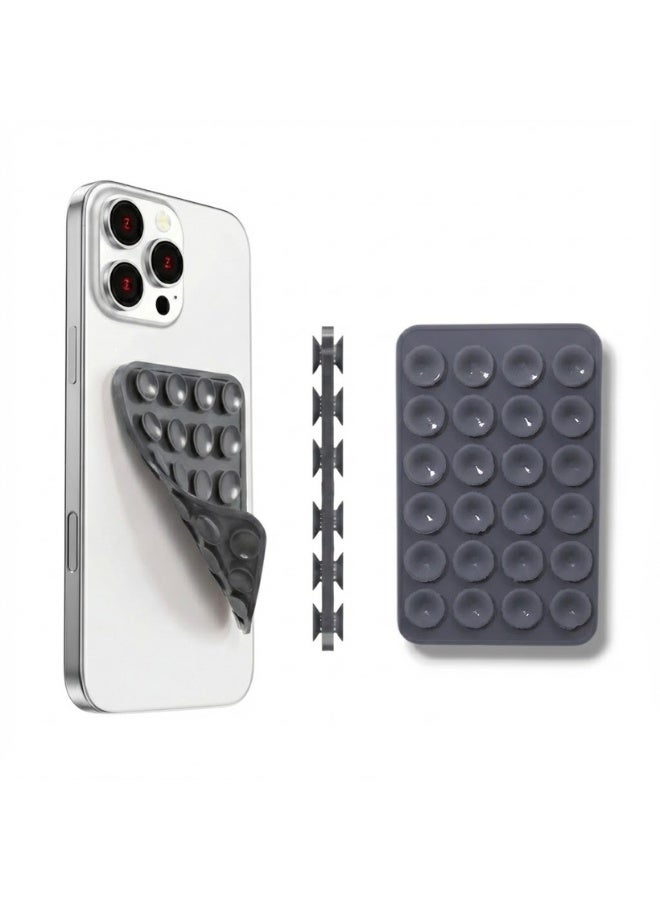 Adhesive phone holder with strong suction cups for mounting your phone on glass and mirrors – Multi-purpose base – Gray - Image 1