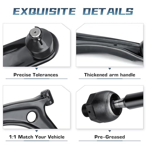 Autsurles 8 pcs Front Lower Control Arm with Ball Joint Assembly+Sway Stabilizer Bar End Link+Outer Inner Tie Rod End Suspension Kit for Dodge Caliber 2009-2012, for Jeep Compass Patriot 2007-2017 - Image 5