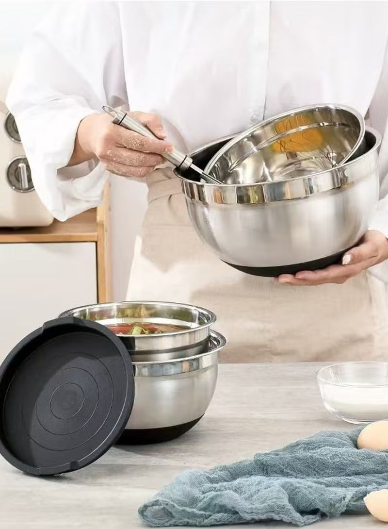 XiuWoo Set of 14 304 Kitchen Baking Stainless Steel Mixing Bowl Salad Bowl Set with Cover,  5 bowls, 14-Piece Kitchenware Set - Image 5