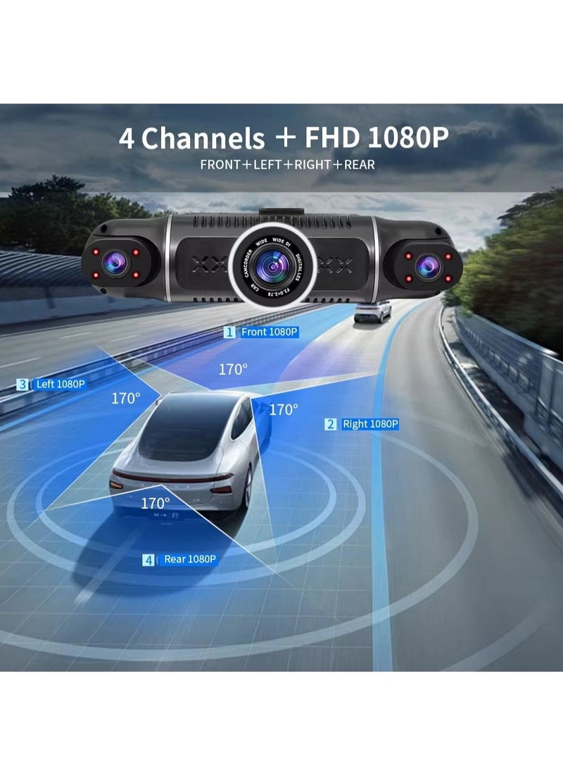 ليسو Dash Cam, 4 Channel FHD 1080P, 360° All-Around Car DVR System, Built-in WiFi and GPS, Adjustable Lens Dash Camera for Cars with Night Vision, G-Sensor, 24 Hours Parking Mode(Included 64G Card) - Image 4