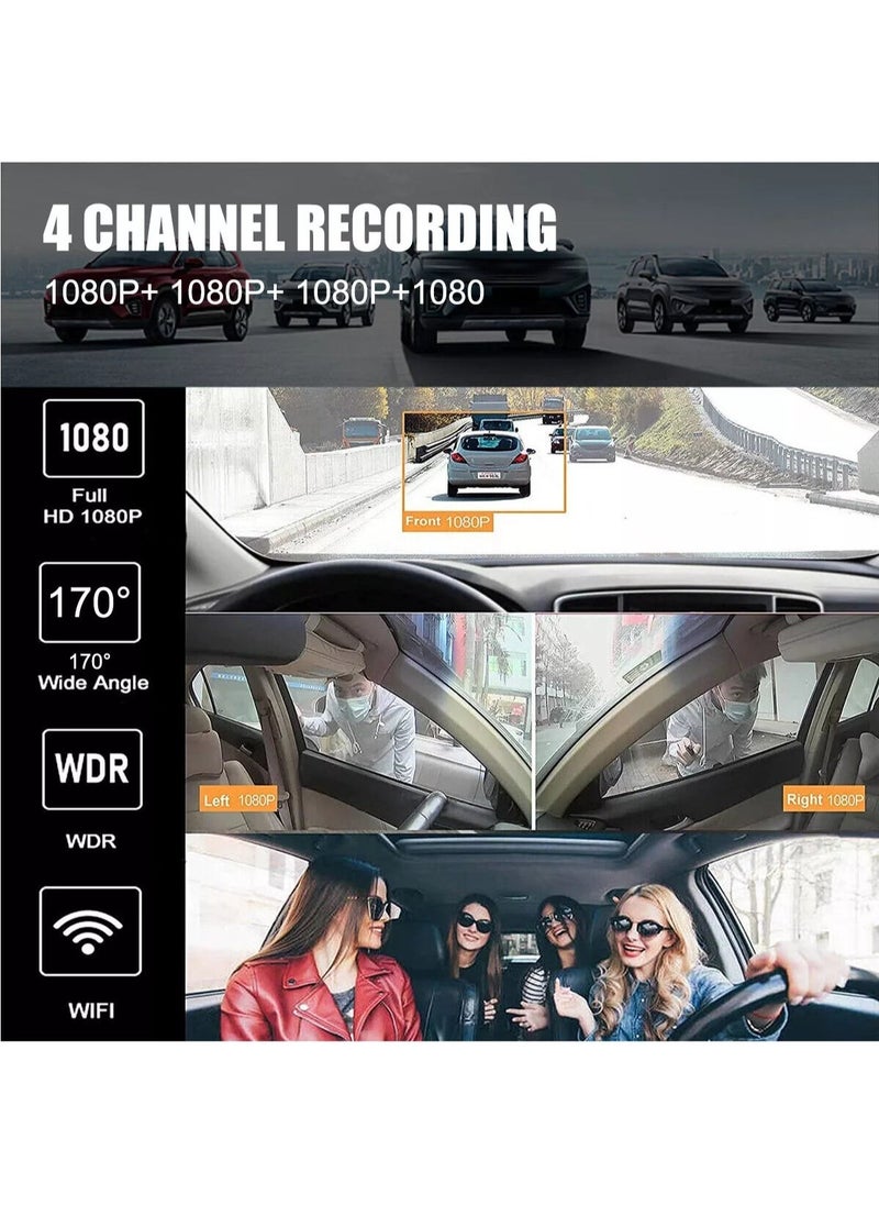 ليسو Dash Cam, 4 Channel FHD 1080P, 360° All-Around Car DVR System, Built-in WiFi and GPS, Adjustable Lens Dash Camera for Cars with Night Vision, G-Sensor, 24 Hours Parking Mode(Included 64G Card) - Image 3