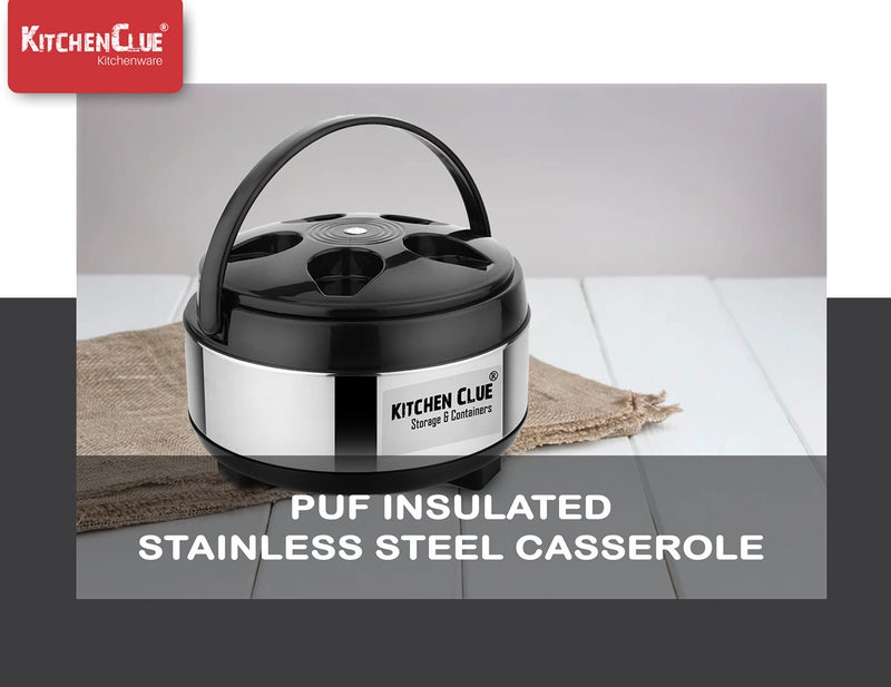 KITCHEN CLUE Stainless Steel Insulated Water Jug (5 Liter) & Serving Casserole (2500 ML) - Silver & Black - BPA Free - PUF Insulated - Keeps Food Or Beverages Hot & Cold - Thermoware Combo Set - Image 3
