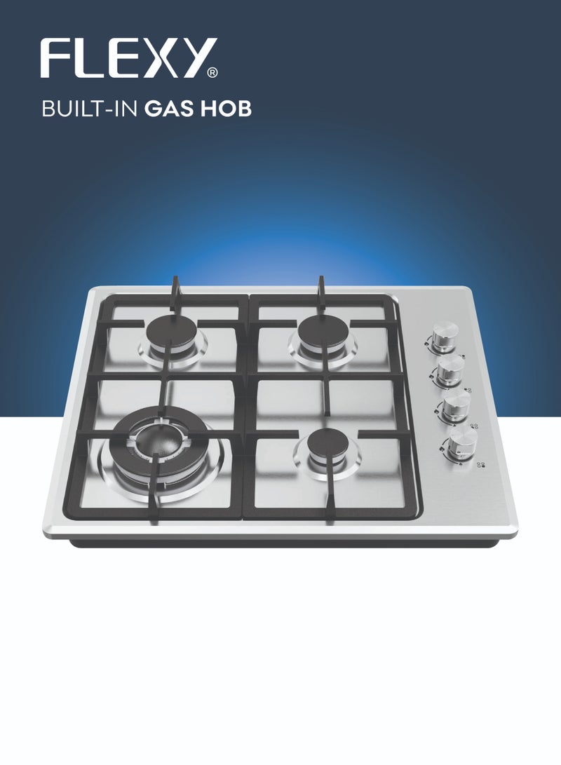 Flexy Built-In Gas Hob FKH465SD, 4 Burners, 3.3KW SABAF Burner, Stainless Steel Panel, Cast Iron Support, High Heat, 2-Year Warranty - Image 2