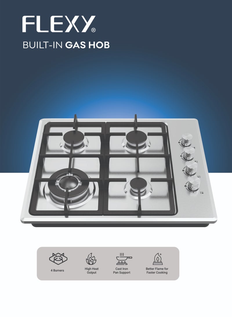 Flexy Built-In Gas Hob FKH465SD, 4 Burners, 3.3KW SABAF Burner, Stainless Steel Panel, Cast Iron Support, High Heat, 2-Year Warranty - Image 3