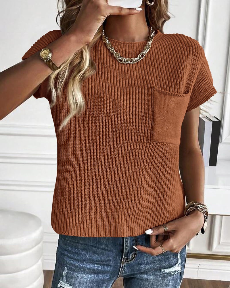 KIRUNDO Spring Summer Short Sleeve Sweater for Women 2026 Casual Sweater Vest Cotton Knit Pullover Tank Tops Fashion Clothing(Rust, Medium) - Image 3