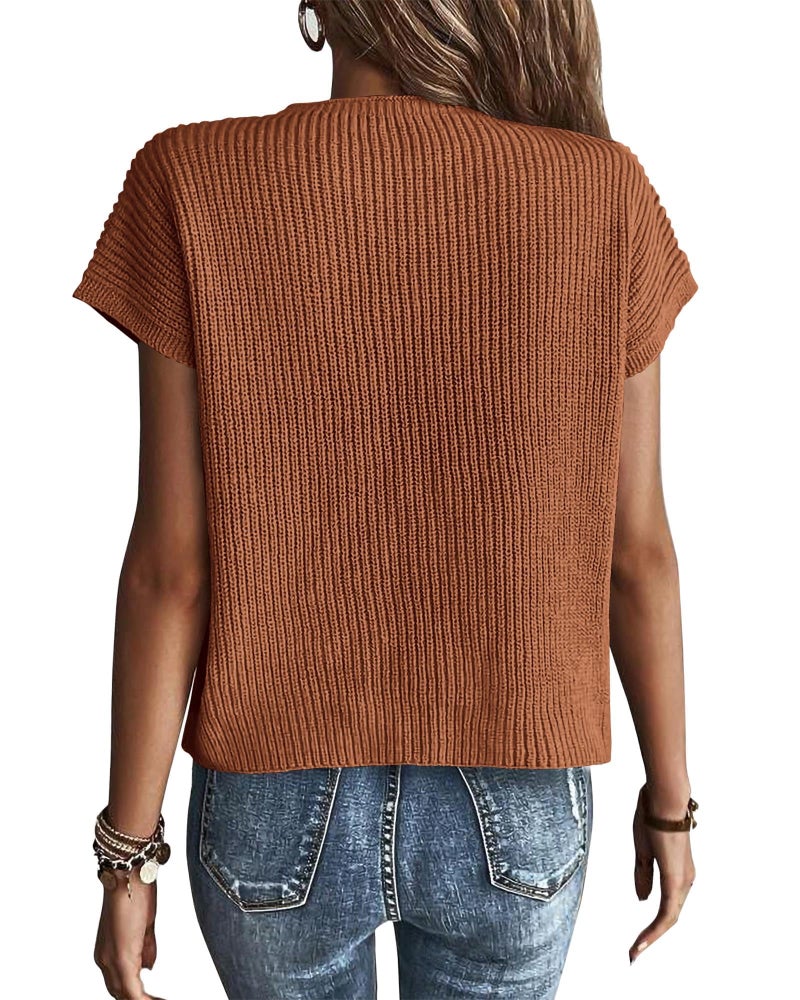KIRUNDO Spring Summer Short Sleeve Sweater for Women 2026 Casual Sweater Vest Cotton Knit Pullover Tank Tops Fashion Clothing(Rust, Medium) - Image 2