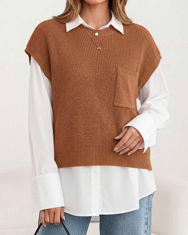 KIRUNDO Spring Summer Short Sleeve Sweater for Women 2026 Casual Sweater Vest Cotton Knit Pullover Tank Tops Fashion Clothing(Rust, Medium) - Image 5