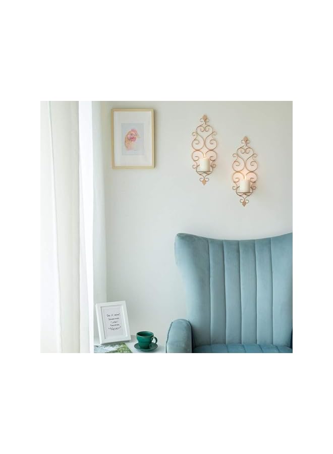 The Bros مجموعة من 2 حامل شموع حائط من الحديد، ديكور حائط حامل شموع، حاملات شموع عمودية معلقة مثبتة على الحائط لغرفة النوم وغرفة الطعام، ذهبية الشمبانيا - Image 4