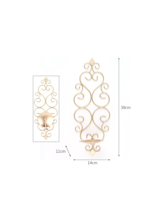 The Bros مجموعة من 2 حامل شموع حائط من الحديد، ديكور حائط حامل شموع، حاملات شموع عمودية معلقة مثبتة على الحائط لغرفة النوم وغرفة الطعام، ذهبية الشمبانيا - Image 2