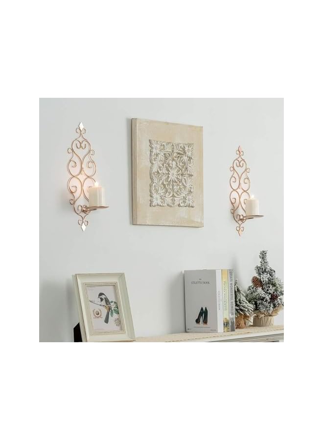 The Bros مجموعة من 2 حامل شموع حائط من الحديد، ديكور حائط حامل شموع، حاملات شموع عمودية معلقة مثبتة على الحائط لغرفة النوم وغرفة الطعام، ذهبية الشمبانيا - Image 5