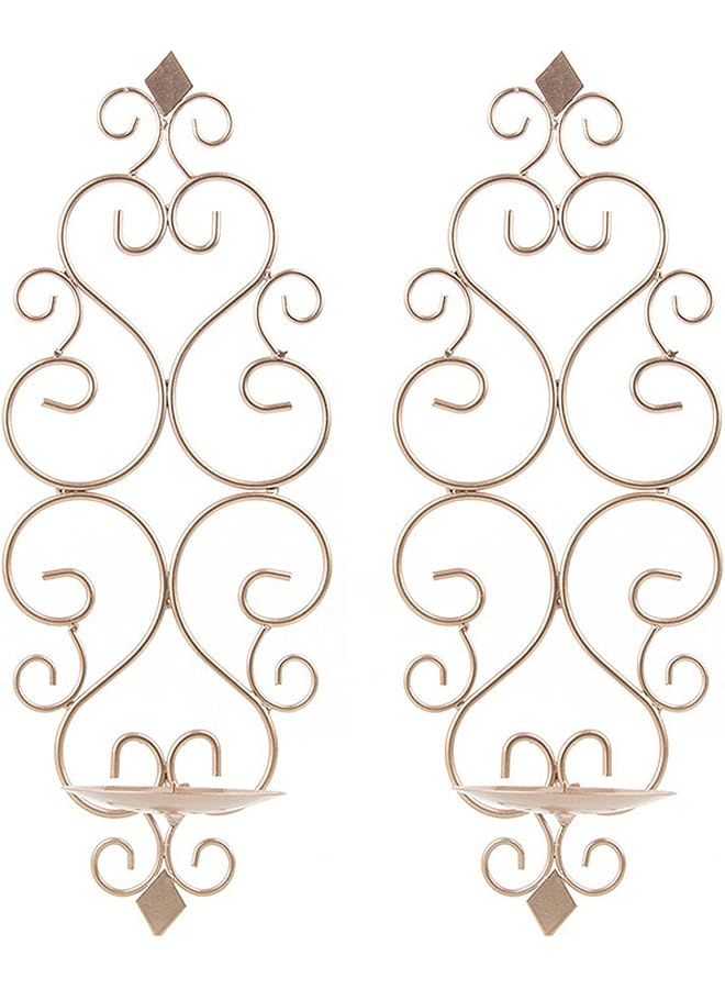 The Bros مجموعة من 2 حامل شموع حائط من الحديد، ديكور حائط حامل شموع، حاملات شموع عمودية معلقة مثبتة على الحائط لغرفة النوم وغرفة الطعام، ذهبية الشمبانيا - Image 1