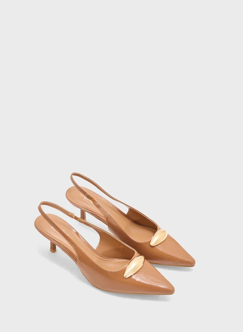 Pink Step Pointed Sling Back Pump