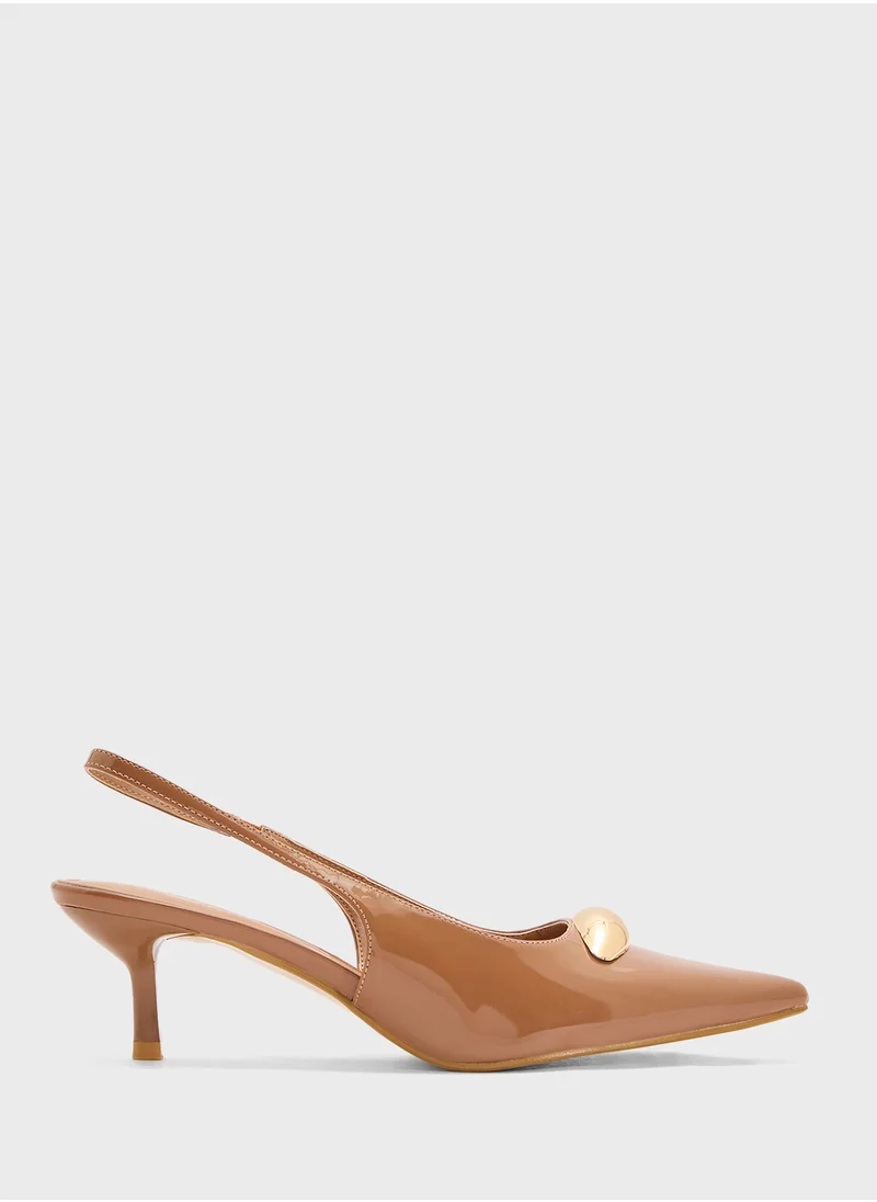 Pink Step Pointed Sling Back Pump