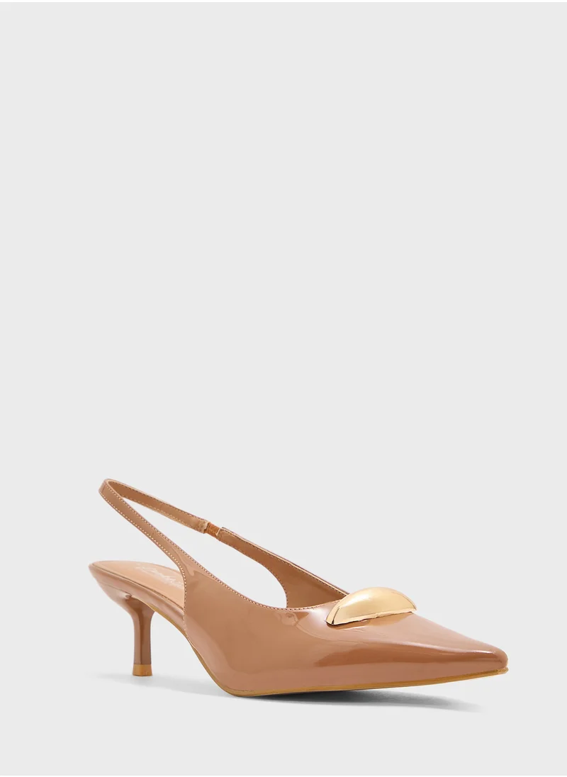 Pink Step Pointed Sling Back Pump