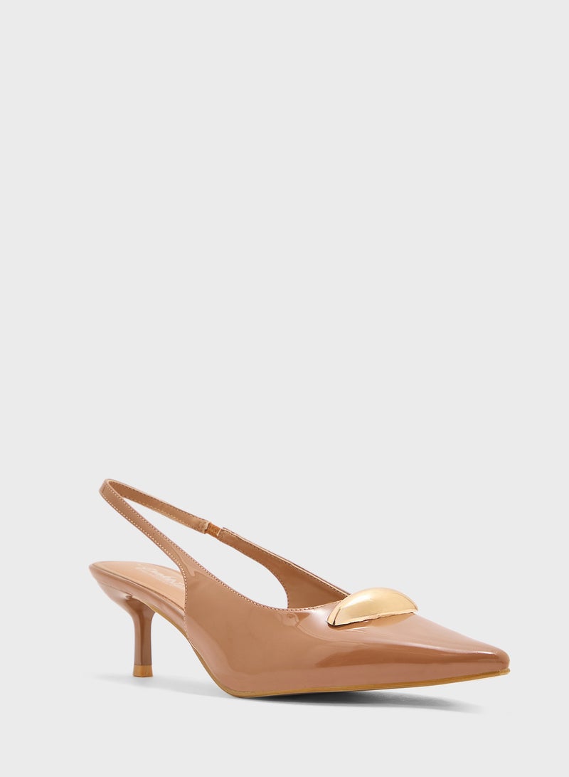 Pink Step Pointed Sling Back Pump  - Image 2